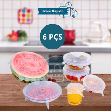 Imagem de Kit 6 Tampas Silicone Universal Reutilizável Veda Tudo Elástica Flexív