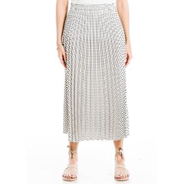 Imagem de Max Studio Saia plissada longa feminina, Bolinhas dispersas padrão marfim/preto, P