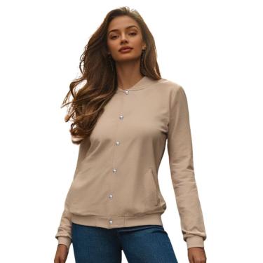 Imagem de Jaqueta de Moletom Feminina Lisa com Bolsos Estilo Casual