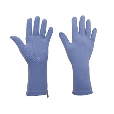 Imagem de Foxgloves Luvas de jardinagem aderentes – Proteção sobre o pulso com formas ovais de silicone na palma da mão (Periwinkle Blue, grande)