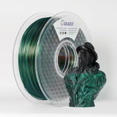 Imagem de GolGeo Filamento Pla Para Impressora 3D De 1,75 Mm, Brilhante Seda, Brilhante, Gradiente Com Mudança Cor Dupla (Preto E Verde, 1 Kg)