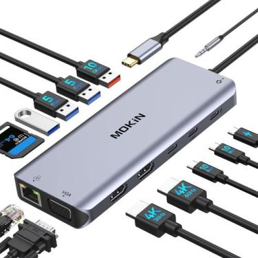 Imagem de Estação de ancoragem para laptop USB C MOKin 14 em 1, monitor duplo 4K