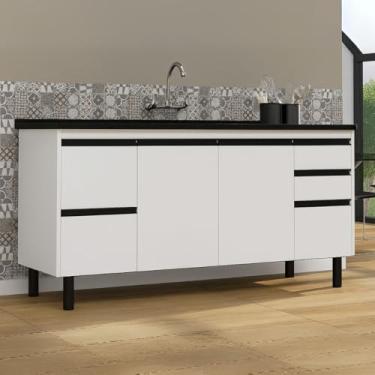Imagem de Gabinete de Cozinha Armário 144cm 5 Gavetas 2 Porta 100% Mdf (Branco)