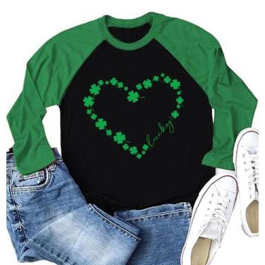 Imagem de Camisa Ovazly St. Patrick's Day feminina de manga comprida raglan