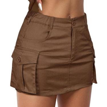 Imagem de Saia cargo American Trends Y2K Mini Denim Jean Brown XS