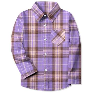 Imagem de Camisa de flanela SANGTREE de manga comprida com botões, xadrez, roxa