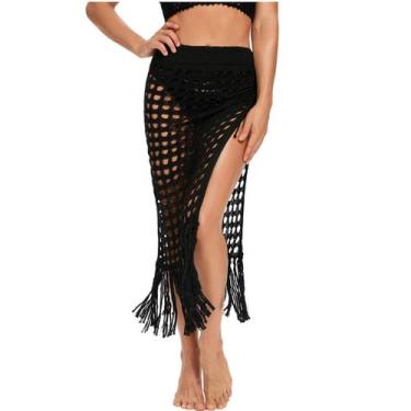 Imagem de Maiô feminino sólido Bohemian Hollow Weave Tassels Cover Up Bikini Swi