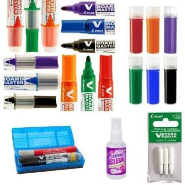 Imagem de Kit 6 Pincel Quadro Branco +12 Refil +Apagador+3Pontas Pilot