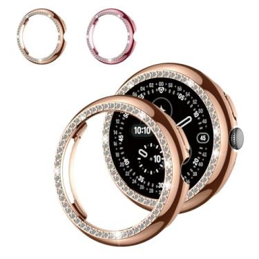 Imagem de Pacote com 2 capas de diamante brilhantes para Google Pixel Watch 4 protetor de tela feminino de 41 mm, proteção total de strass com glitter para Google Pixel Watch 4 41 mm acessórios de capa