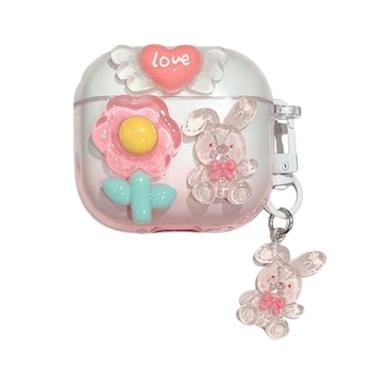 Imagem de QYFZXLV Compatível com AirPods 4ª geração (versão 2024), capa de fone de ouvido com design de cores doces para Airpods 4 com chaveiro para mulheres e meninas (coelho)