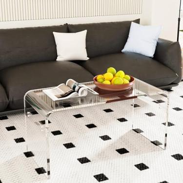 Imagem de MESAILUP Mesa de centro transparente de acrílico premium, 81 cm C x 40 cm L x 40 cm A, mesa de canto moderna em cascata para sala de estar pequena, quarto e escritório, sem instalação, fácil de limpar