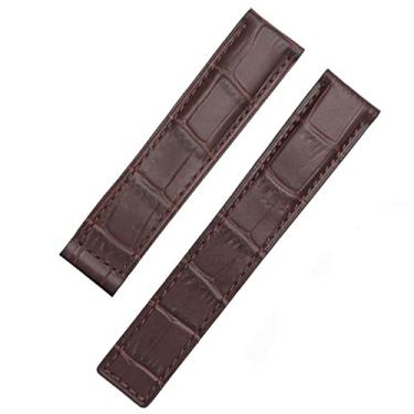 Imagem de RORFFK Pulseira de couro genuíno para TAG heuer Pulseira azul preta marrom 19 mm, 20 mm, 22 mm, com tiras de couro dobrável (marrom sem fecho, 20 mm)