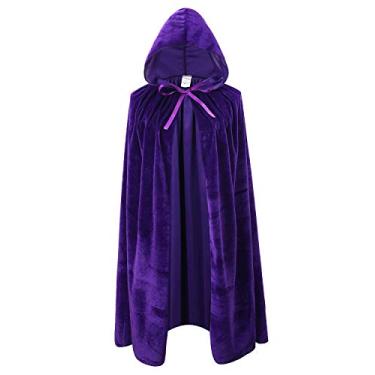 Imagem de OurLore Capa de veludo infantil com capuz, unissex, fantasia de Halloween para cosplay (roxo, 80 cm)