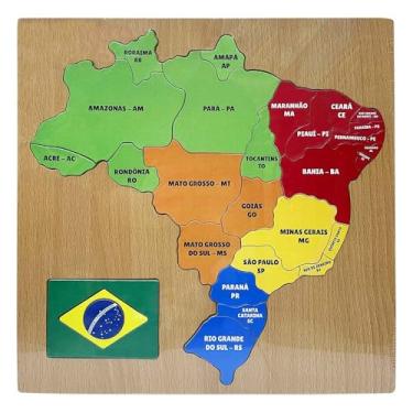 Imagem de DM Toys Brinquedo Didático Infantil Mapa do Brasil Madeira 30 Peças