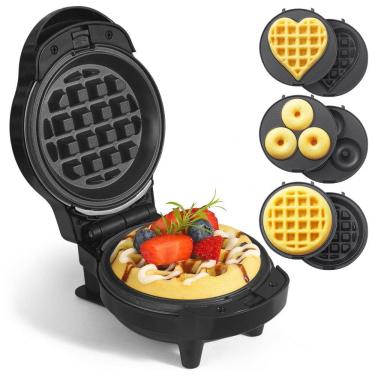 Imagem de Mini Waffles Maker com 6 Placas Removíveis, 3 em 1 Pequeno Fabricante de Waffle Mini Waffle, Waffle em Forma de Coração, Donut, UVFAST