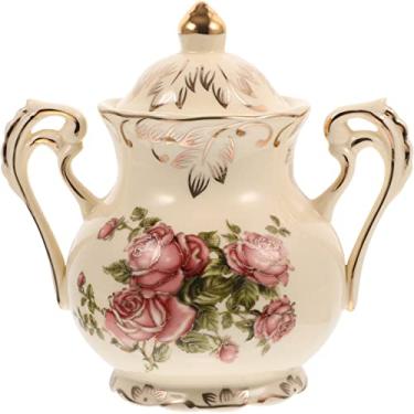 Imagem de Cabilock Pote de cerâmica floral com alça de rosa, vedação clássica, porcelana, tempero, vasilha granulada, pote de açúcar, suporte de pote europeu hermético para doces vintage e tampa