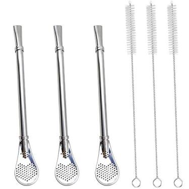 Imagem de GFDesign Agitador de canudos Yerba Mate Bombilla Gourd de aço inoxidável 18/8 de grau alimentício – Conjunto de 3 com 3 escovas de limpeza – 15,5 cm de comprimento