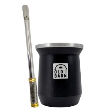 Imagem de Kit De Tereré Cuia Térmica Parede Dupla De Alumínio 300ml Bomba De Inox Polida Mola Externa Old Barn Cor:Preto