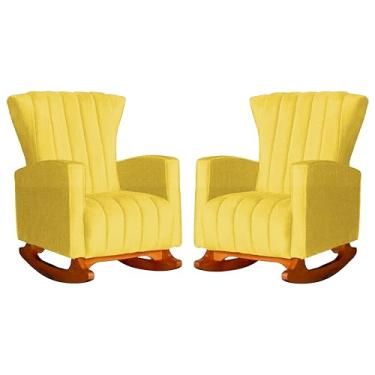 Imagem de Conjunto 2 Poltronas Estofadas de Balanço Melinda Suede Amarelo - LM DECOR