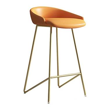Imagem de Banquetas de bar casa restaurante cadeira alta de metal moderna minimalista cadeira de bar cafeteria banqueta de bar cadeira de bar banquetas de balcão (H 25,6 polegadas) cadeiras de bar (cor: laranja 1)