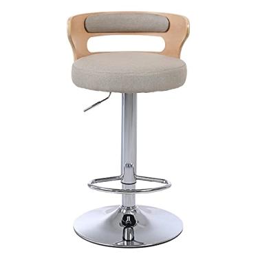 Imagem de Bancos de bar de tecido elegante banquetas de altura ajustável com encosto médio de madeira e base cromada cadeiras de bar móveis (cor: bege)