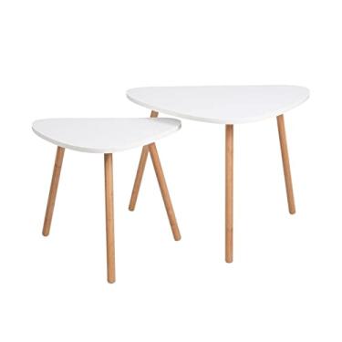 Imagem de FIONEL Mesa de centro lateral, 2 peças, sala de estar, mesa de centro, triangular, decorativa, lateral, mobiliário moderno, para escritório, mesa de centro branca para sala de estar
