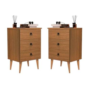 Imagem de KIT 2 Mesas De Cabeceira Madri 3 Gavetas Criado Dream Pés Palito… (Freijó)