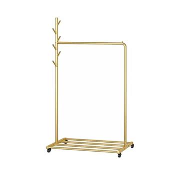 Imagem de FIONEL Cabide de pé livre para casa cabideiro de chão interior simples cabideiro para casa rack de secagem de haste única ouro preto cabide de madeira suporte de casaco de madeira (cor: ouro, tamanho: l)