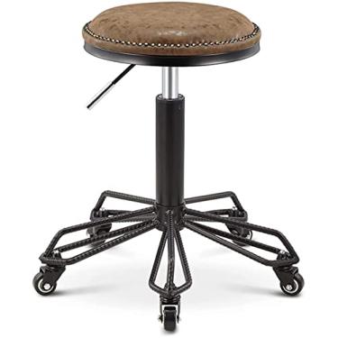 Imagem de Banqueta sobre rodas Cadeira giratória redonda com altura ajustável Banqueta giratória compacta Roda giratória de 360 ​​graus (cor: preto) ShaoSu (marrom) ziyu
