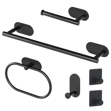 Imagem de Kit Acessórios Para Banheiro em Aço Inox com 6 Peças e Fixação 3m Preto