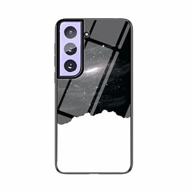 Imagem de Capa de vidro Miagon para Samsung Galaxy S23 Plus, capa traseira rígida de vidro Sky Series 9H com moldura de silicone macio, preto e branco