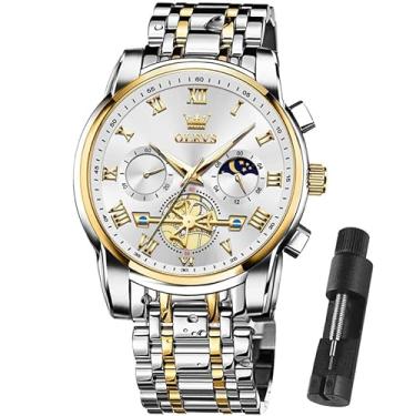 Imagem de OLEVS Relógios masculinos à prova d'água aço inoxidável pulseira ajustável cronógrafo relógio analógico grande moda negócios clássico relógio de pulso casual romano ouro azul preto branco rosto