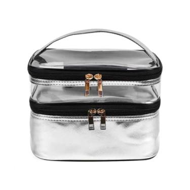 Imagem de Necessaire Grande Viagem Divisória Maquiagem Make Cosméticos Bolsa Organizador Feminina Beleza Multiuso Frasqueira Bolsinha (Prata)