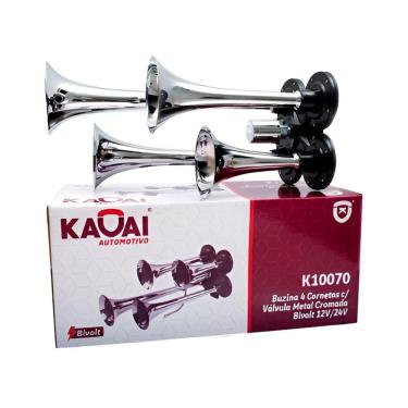 Imagem de Buzina Ar 4 Cornetas Cromada C/ Valvula Bivolt Caminhão Barco Trem