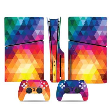 Imagem de Capa de decalque adesivo de vinil para PS5 Slim Disc Edition, console de quadrados coloridos e skin de controles