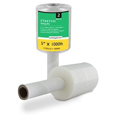 Imagem de Minifilme de 12,7 cm com stretch e 2 rolos x 300 metros da PackageZoom Industrial Strength Adhering Wrap Rolls para caixa e móveis resistentes, envoltório de plástico transparente de calibre 55 para mudança e embalagem