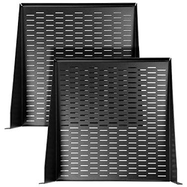 Imagem de AxcessAbles Prateleira ventilada 2U – Pacote com 2 | Bandejas de rack para armários de equipamentos de 48 polegadas | Prateleira de montagem em rack de 45,7 cm de profundidade com lábios | Capacidade