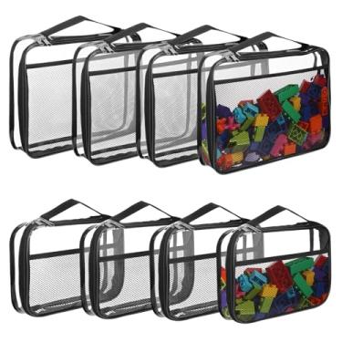 Imagem de 8 pacotes de sacos de armazenamento de brinquedos com zíper, armazenamento de jogos de tabuleiro de PVC transparente reutilizável, bolsas organizadoras à prova d'água para viagem com alça portátil