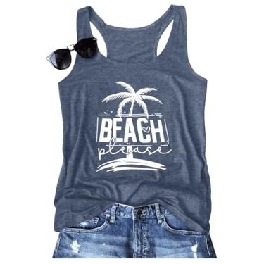 Imagem de Regata feminina vintage de praia com costas nadadoras, verão, verão, pôr-do-sol, areia, sem mangas, caimento básico, camiseta, B - azul, GG
