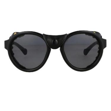 Imagem de Óculos de sol vintage steam punk oval à prova de vento masculino e feminino óculos de sol UV400, preto, tamanho único