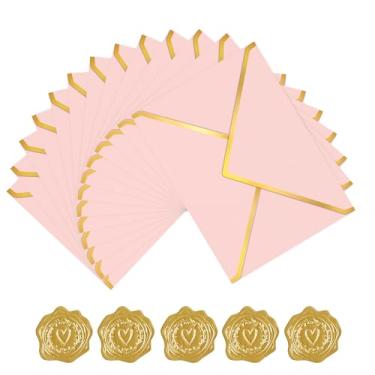 Imagem de AVERZELLA Pacote com 60 envelopes dourados, 12 x 17 cm, rosa, 250 g, cartolina perolada, envelopes A7 para convites, envelope comercial com borda dourada, envelope A6 de 10 x 15 cm para cartões de chá