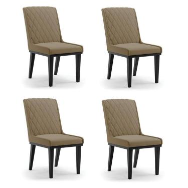 Imagem de Cadeira Sala De Jantar Base Madeira Preto Kit 4 Sofia Suede Marrom Rato D03 - D`rossi