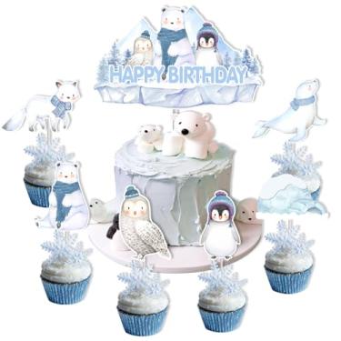 Imagem de Balterever Arctic Polar Animal Happy Birthday Cake Cupcake Toppers Arctic Polar Birthday Decorations Winter Animals Birthday Party Decorations for Winter Animals Birthday Baby Shower