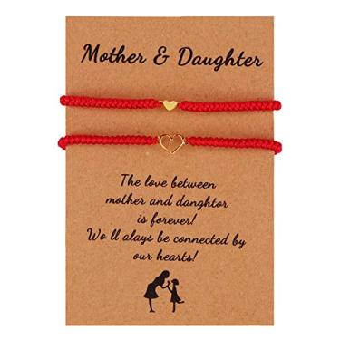 Imagem de xuzhiyuan 2 peças, pulseiras trançadas de coração de amor, fofa, doce, coração vazado, ajustável, rosa, preto, vermelho, cordão, presentes de dia das mães, para mãe, filha, filho, adjustable, Metal,