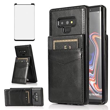 Imagem de Capa de telefone para Samsung Galaxy Note 9 com protetor de tela de vidro temperado e porta-cartão de crédito capa carteira suporte couro celular acessórios galáxias Note9 Gaxaly Glaxay Not S9 capas femininas masculinas pretas