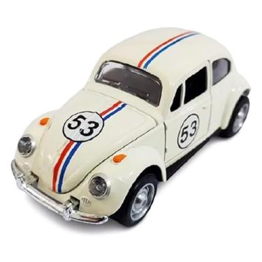 Imagem de Carrinho de ferro Fusquinha Herbie 53, Miniatura de Carro Colecionável em Metal, Abre Portas e Capô, Com Fricção, Branco, 12cm