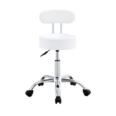 Imagem de Cadeira Giratória Mocho com Encosto Conthey, Ajuste de Altura e Rodízios - Estética, Manicure, Tatuagem, Odontologia e Residências - Branca