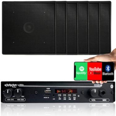 Imagem de Kit Som Ambiente 4 Caixas Teto Preta + Amplificador Bt Fm Sd - ORION