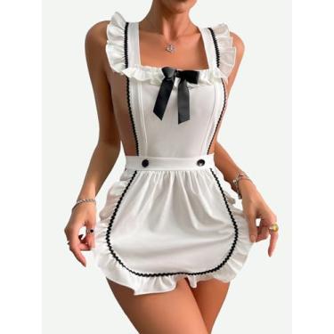 Imagem de WDIRARA Women's Costume Babydoll Lingerie Ruffle Trim Bow Lingerie Dress White Medium