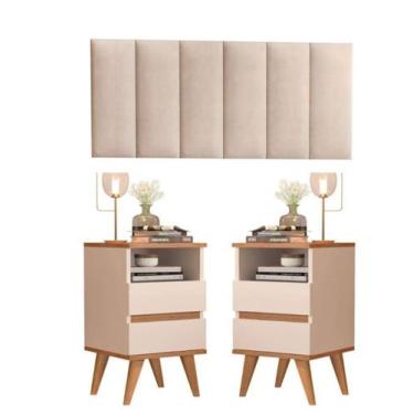 Imagem de Kit Mesa de cabeceira 2 Gavetas - Pop - Com cabeceira queen 1,60 Areia